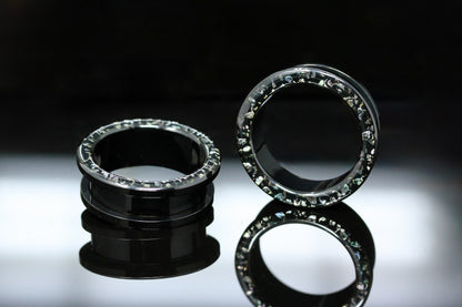 Black Abalone Speck Tunnels (Pair) - PSS238