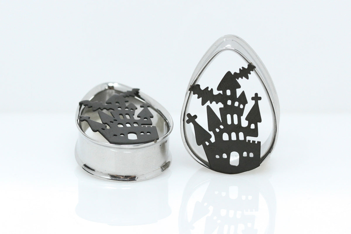 Haunted House Stainless Steel Teardrop Tunnels (Pair) - PSS252