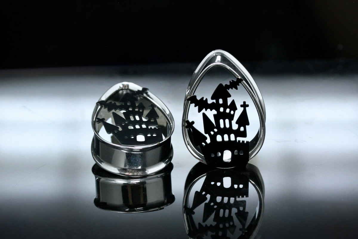 Haunted House Stainless Steel Teardrop Tunnels (Pair) - PSS252