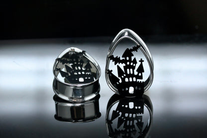 Haunted House Stainless Steel Teardrop Tunnels (Pair) - PSS252