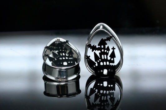 Haunted House Stainless Steel Teardrop Tunnels (Pair) - PSS252