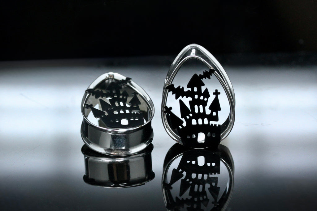 Haunted House Stainless Steel Teardrop Tunnels (Pair) - PSS252