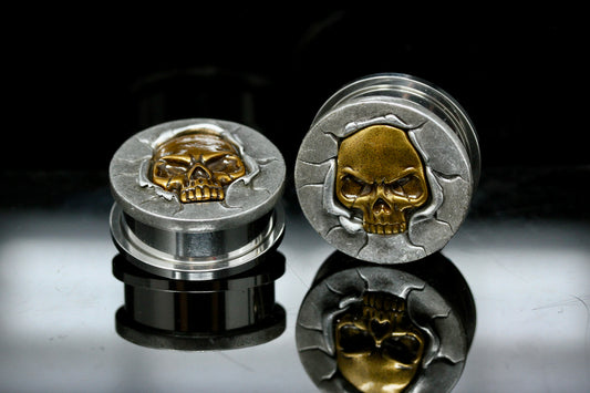 Death Metal Stainless Steel Plugs - Screw on Plug (Pair) - PSS253