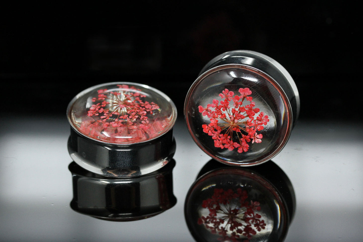 Pink Bloom Stainless Steel Plugs (Pair) - PSS71