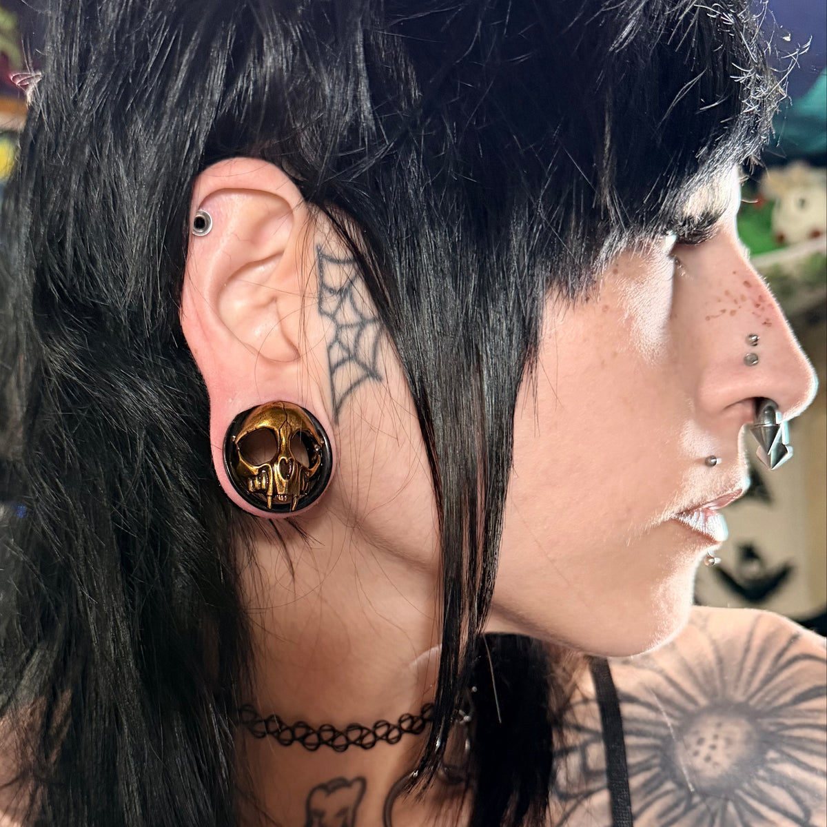 Golden Vampire Skulls Stainless Steel Tunnels (Pair) - PSS94