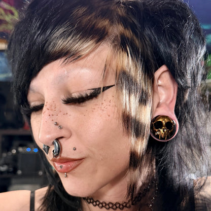 Golden Vampire Skulls Stainless Steel Tunnels (Pair) - PSS94