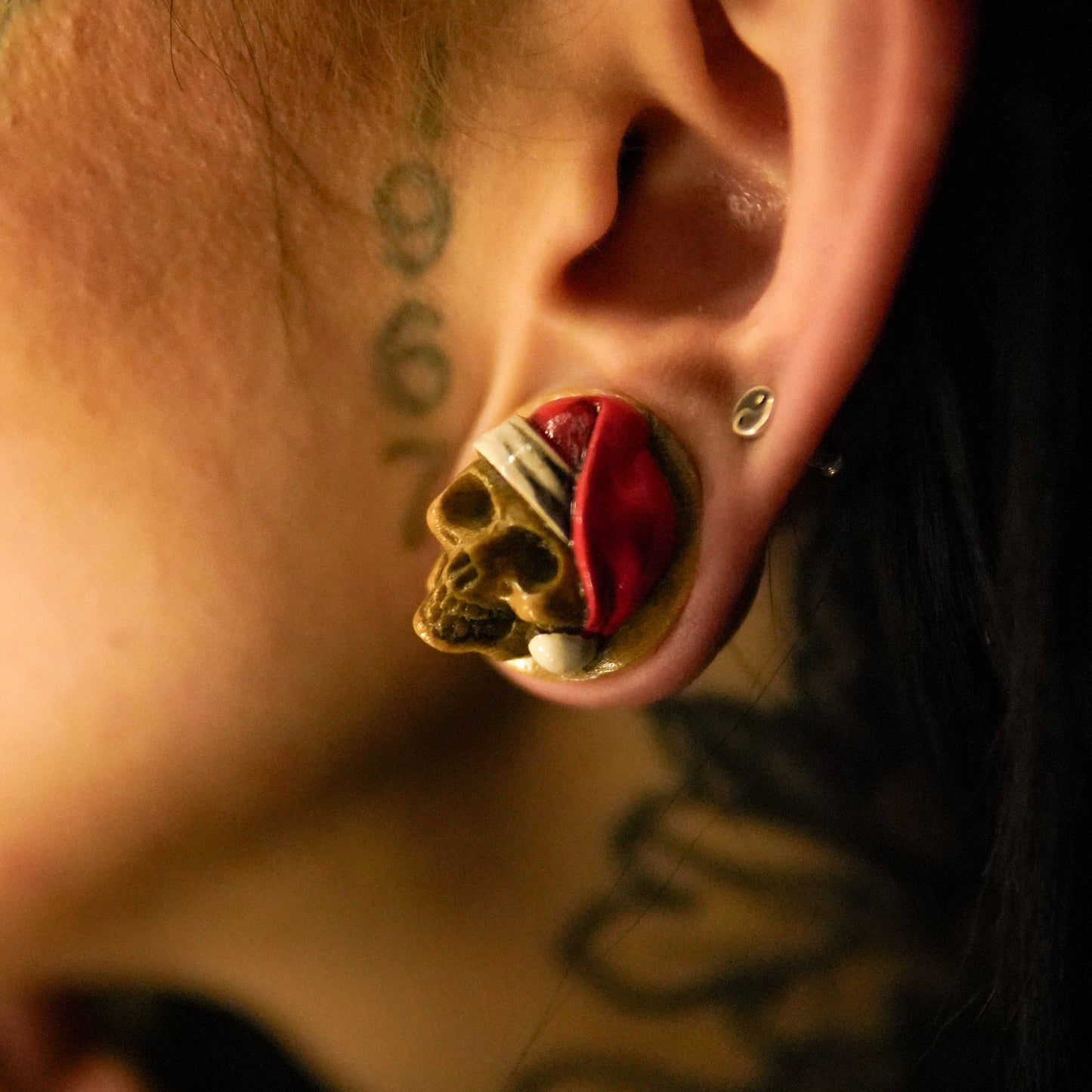 Santa Skull Wood Plugs - Hand-Carved Plugs (Pair) - PA162