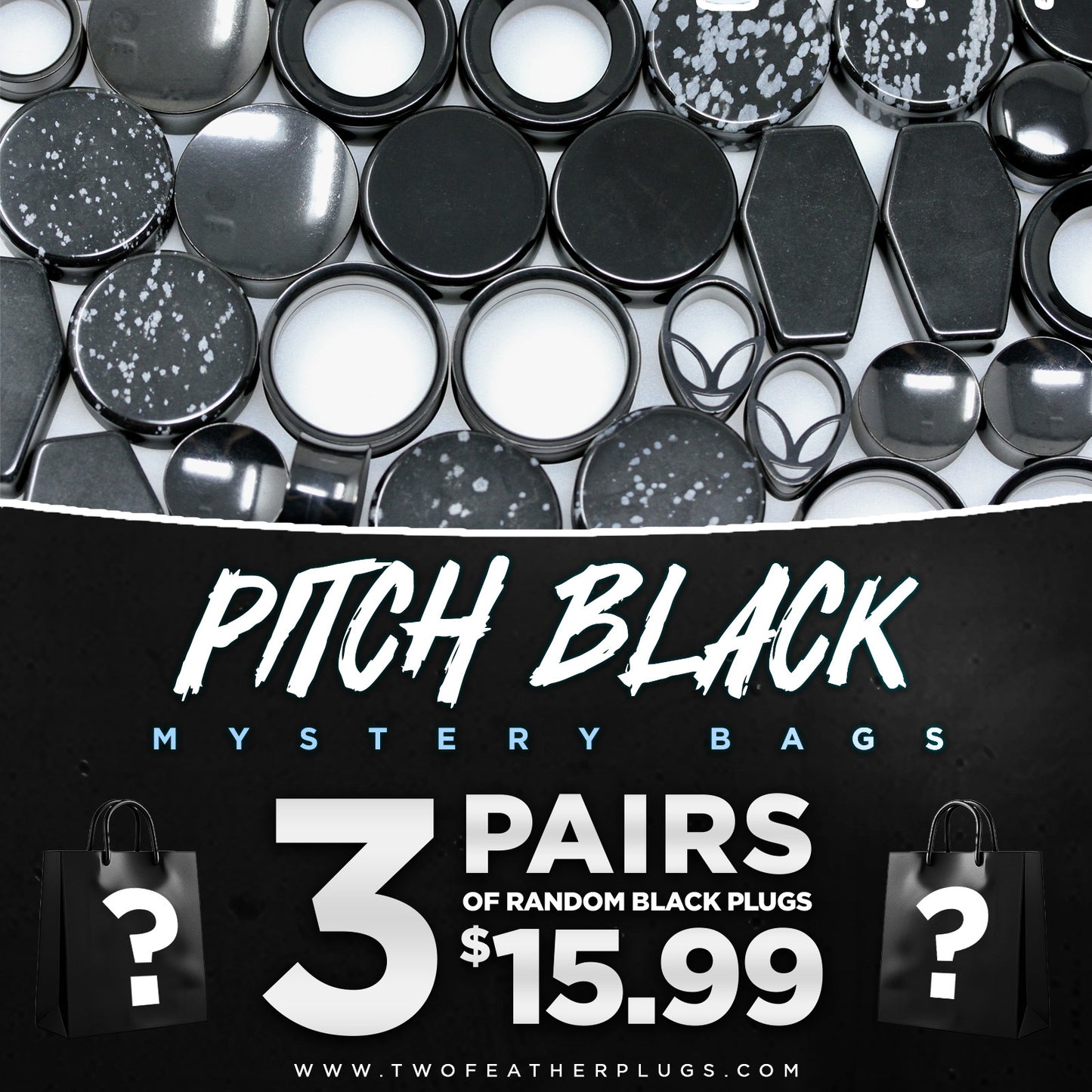 Pitch BlackMystery Bag - 3 Pairs of Random Plugs - GBBLACK
