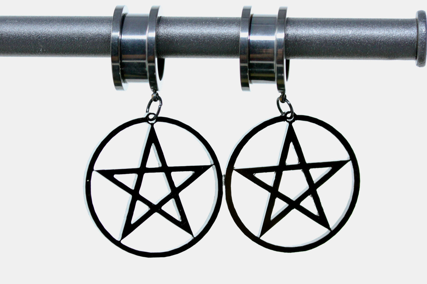 Pentagram Stainless Steel Danglers - Screw on Tunnel (Pair) - TF001