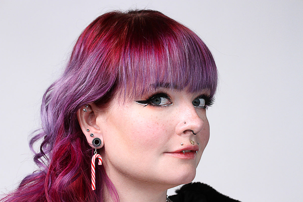 Candy Cane Stainless Steel Danglers - Screw on Tunnel (Pair) - TF146