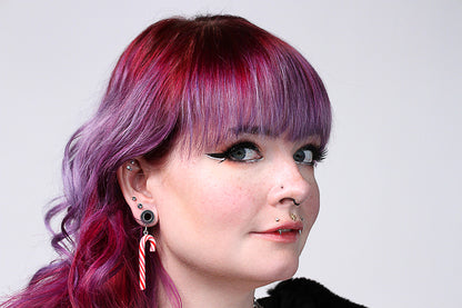 Candy Cane Stainless Steel Danglers - Screw on Tunnel (Pair) - TF146