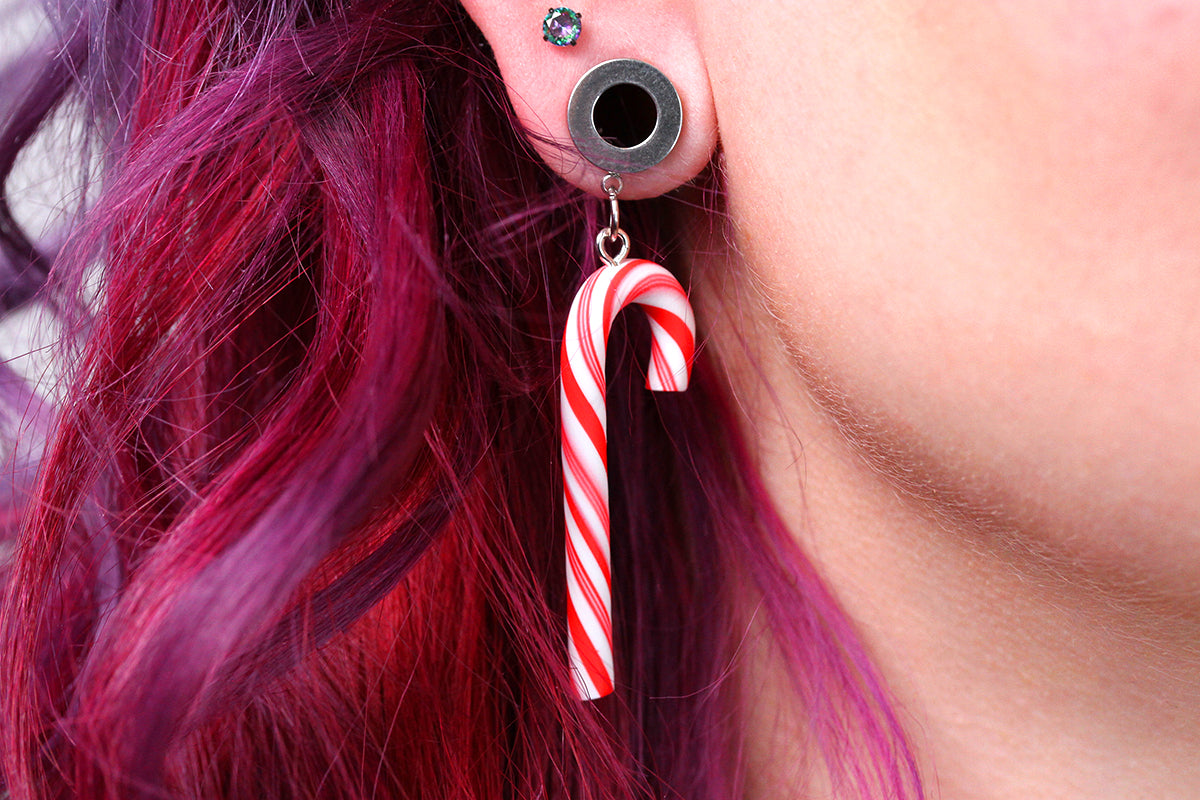 Candy Cane Stainless Steel Danglers - Screw on Tunnel (Pair) - TF146