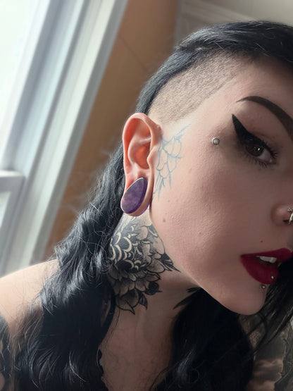Amethyst Teardrop Plugs - Double Flared Amethyst Plugs (Pair) - PH19