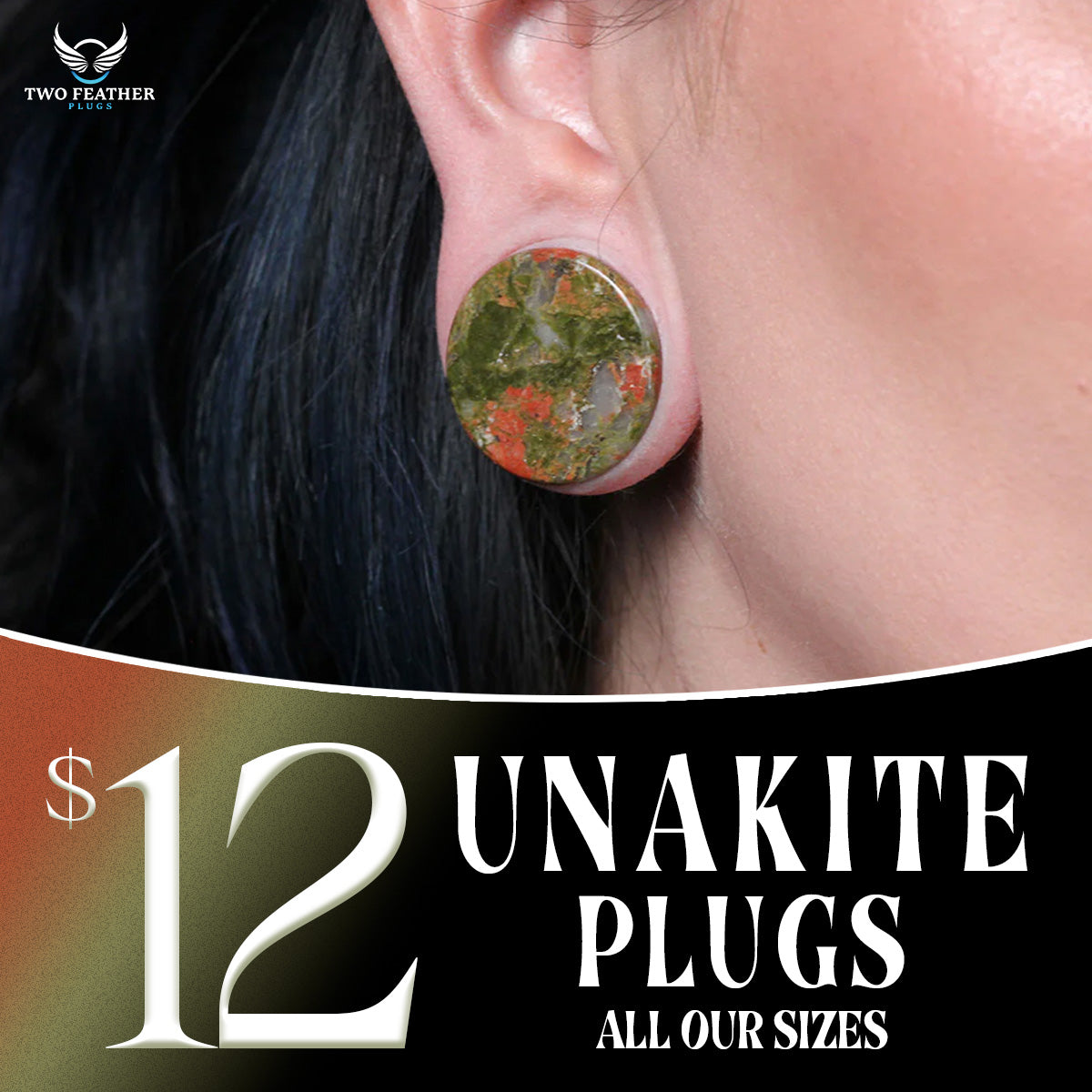 Unakite Stretch Plugs - Double Flare Unakite Stone Plugs (Pair) - PH35