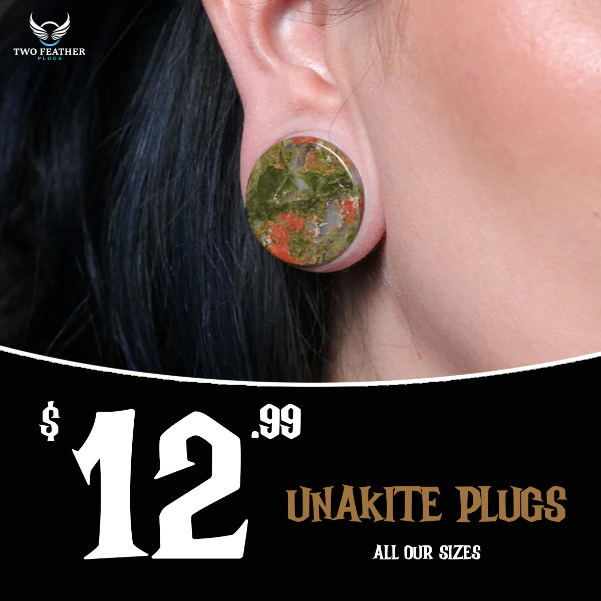 Unakite Stretch Plugs - Double Flare Unakite Stone Plugs (Pair) - PH35
