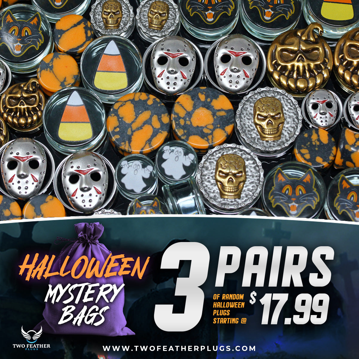 Halloween Mystery Bag - 3 Pairs of Random Plugs - GBH8