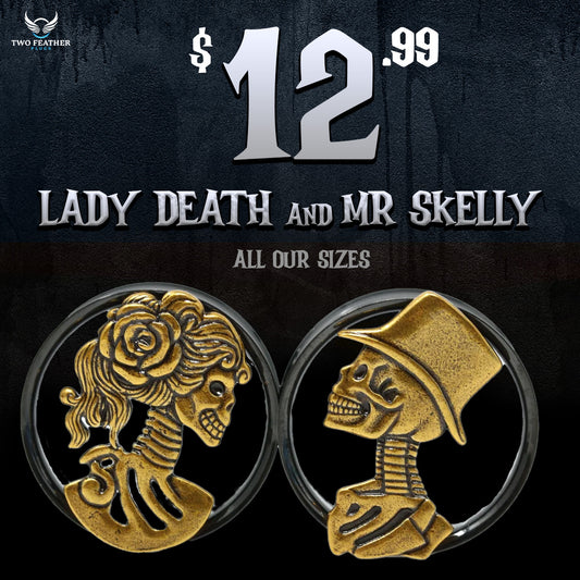 Lady Death and Mr Skelly Stainless Steel Plugs - PSS175