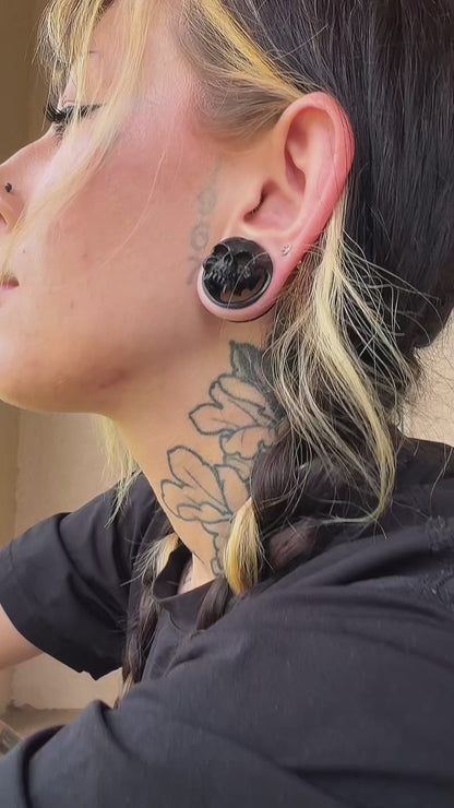 Areng Wood Vampire Skull Tunnels - Carved Areng Wood Plugs (Pair) - PA92