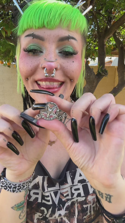 Baphomet Pentagram Stainless Steel Tunnels - Screw on Tunnel (Pair) - PSS14