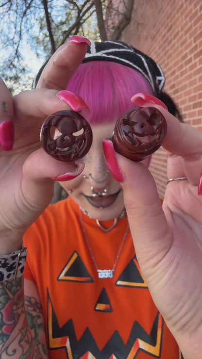 Gnarly Pumpkin Plugs - Wooden Pumpkin Plugs (Pair) - PA157