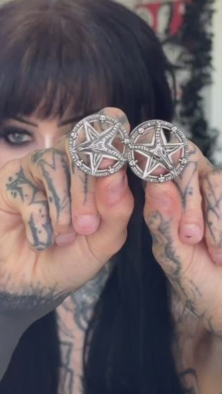 Baphomet Pentagram Stainless Steel Tunnels - Screw on Tunnel (Pair) - PSS14