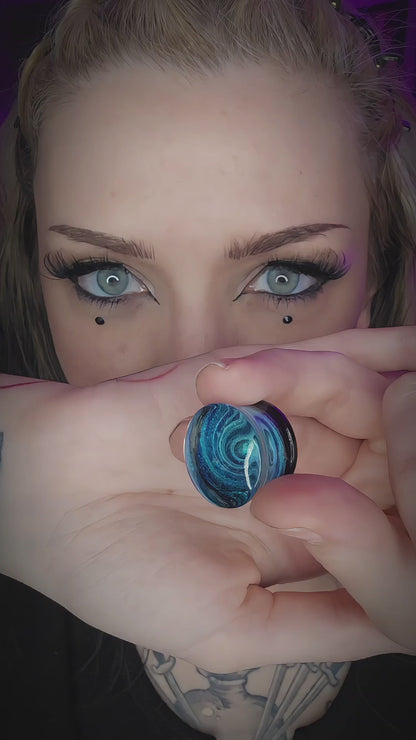 Blue Cyclone Glass Plugs for stretched ears (Pair) - G027