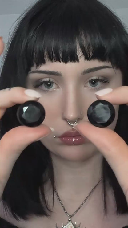 Reaper Gems - Black Glass Faceted Cut Plugs - (Pair) - PH104