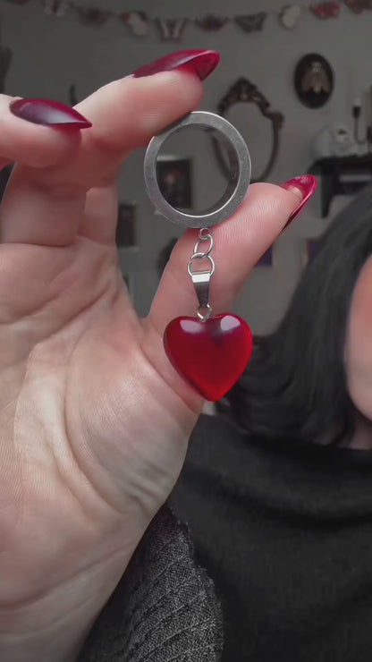 Glass Heart Stainless Steel Danglers - Screw on Tunnel (Pair) - TF154