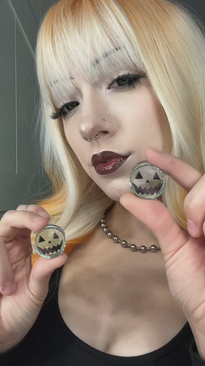 Happy Pumpkin Glass Plugs (Pair) - G038