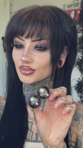 Silver Skull Wood Tunnels - (Pair) - PSS10