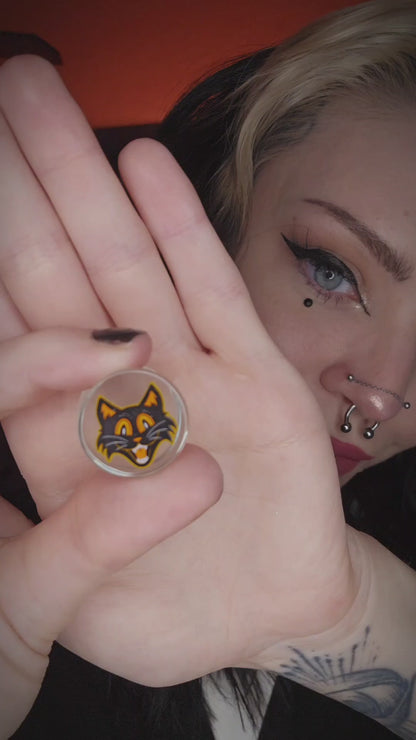 Vintage Spooky Cat Glass Plugs (Pair) - G077