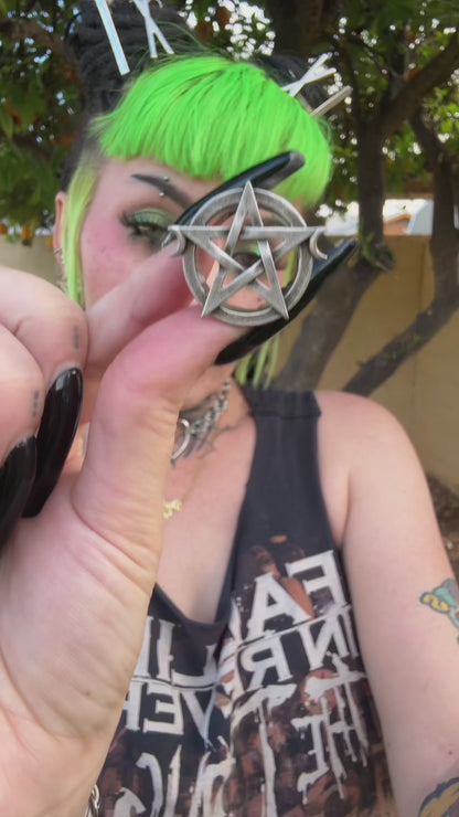 Pentagram Moon Stainless Steel Tunnels (Pair) - PSS92