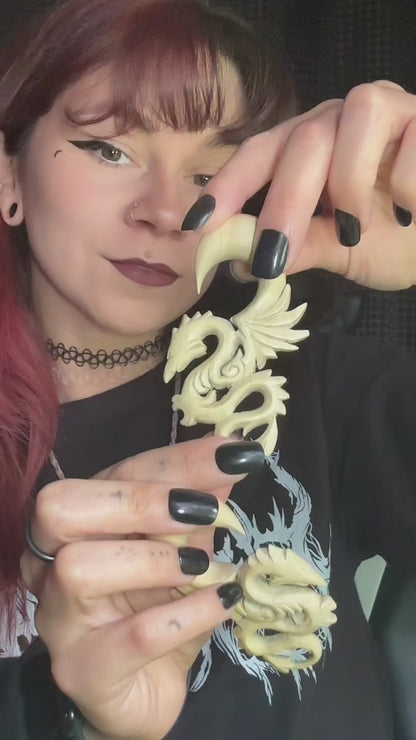 White Serpent Dragon Plugs - Wood Hanging Dragon Plugs (Pair) - E005