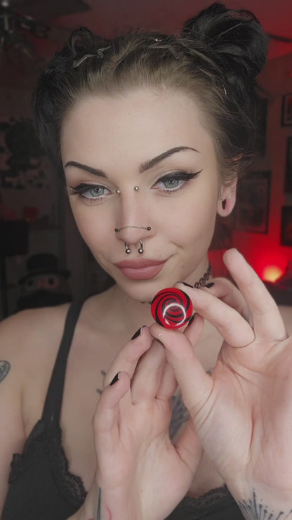 Black and Red Pinwheel Glass Plugs (Pair) - G066