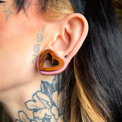 Wood Heart Tunnels - Heart Tunnel Plugs (Pair) - PA45
