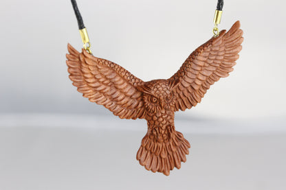 Preying Owl Necklace - Carved Wood Necklace Owl - Z059