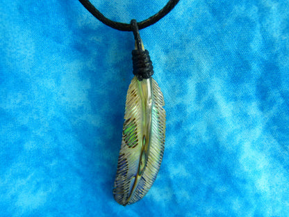 Abalone Feather Necklace - Abalone Carving - V010