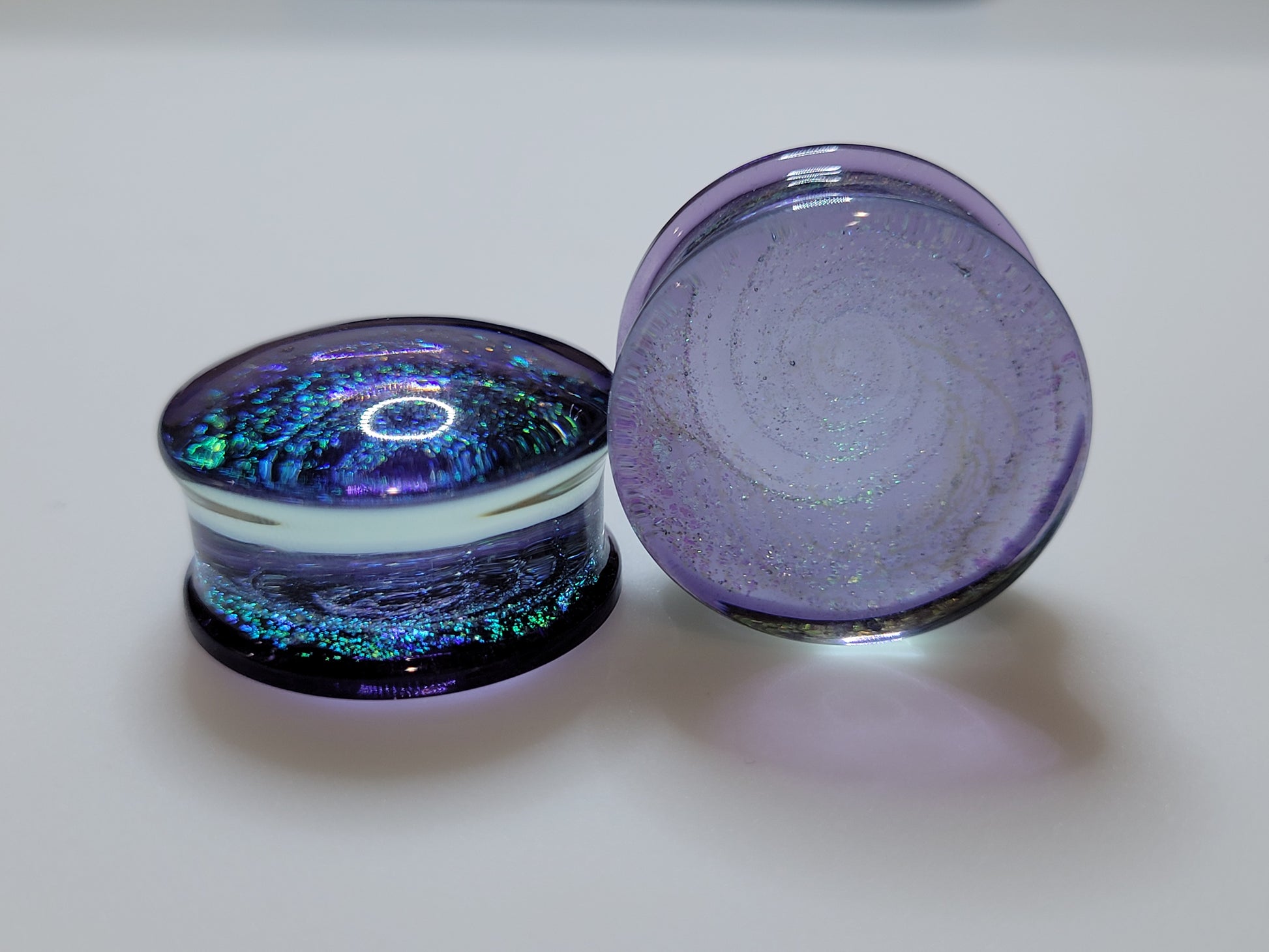 Purple Cyclone Glass Plugs - Pair 3