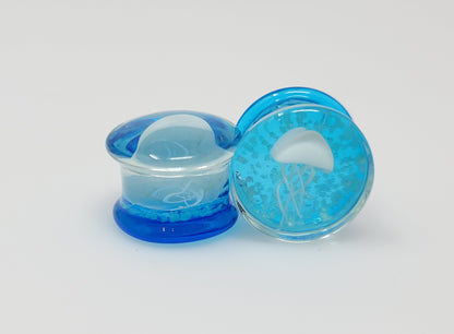Blue Glass Jellyfish Plugs - Pair 2