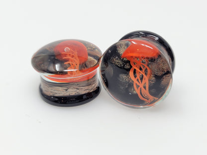 Red Glass Jellyfish Plugs - Pair 3