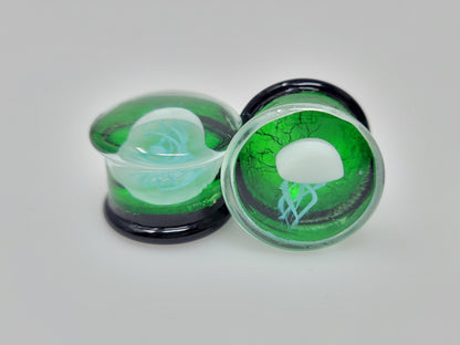 Green Glass Jellyfish Plugs - Pair 2