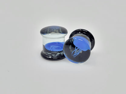 Blue glow in the dark Glass Jellyfish Plugs - Pair 3