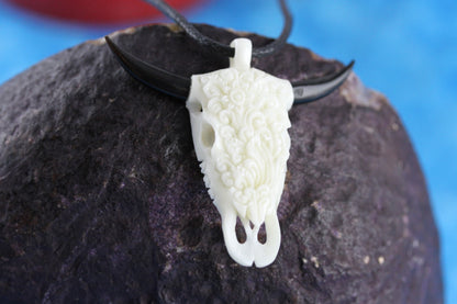 Hand Carved Bone Cow Skull Necklace - X039