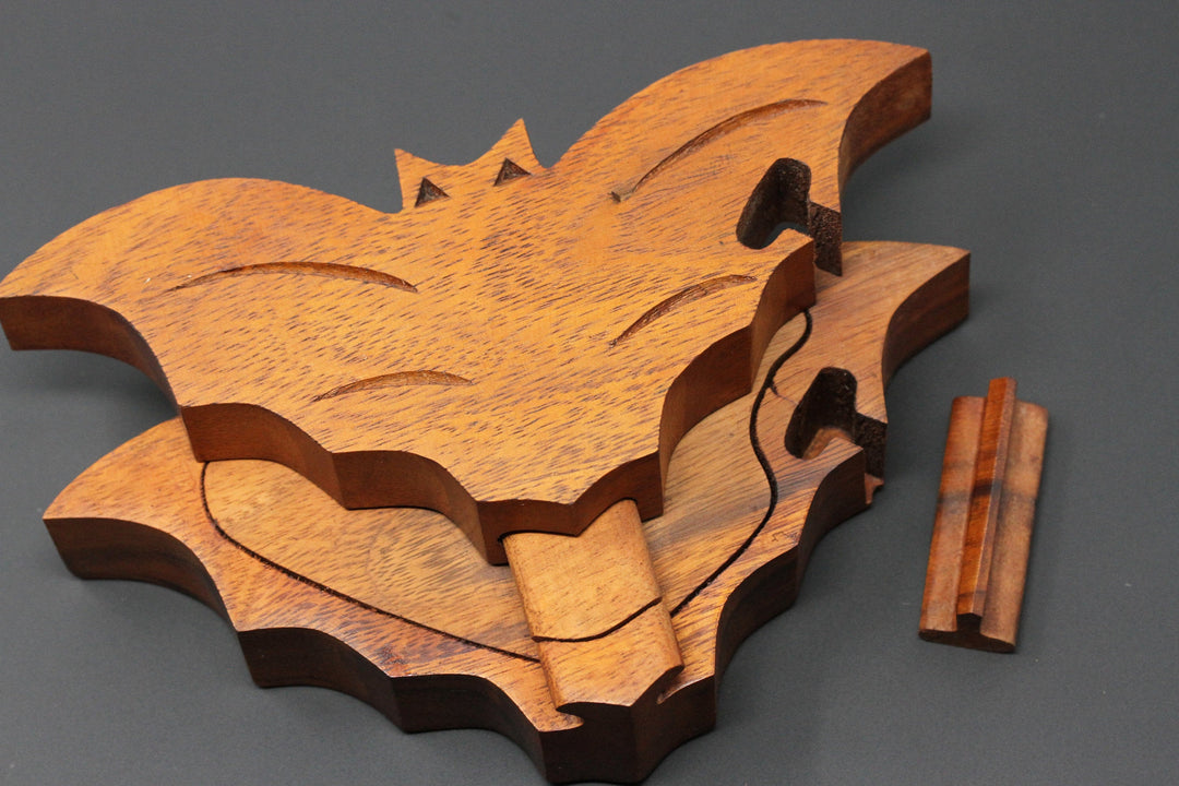 Bat Puzzle Box - Hand Carved Wooden Box