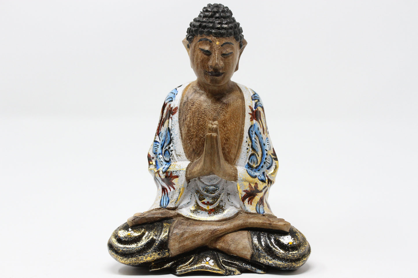 Hand Painted Wooden Flower Robe Buddha