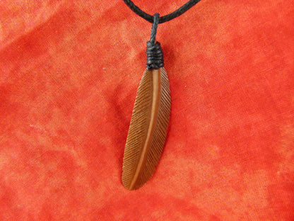 Brown Feather Necklace - Wood Carved Necklaces - Z010