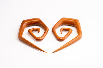 Carved Sawo Wood Stretched Ear Spirals (Pair) - A074