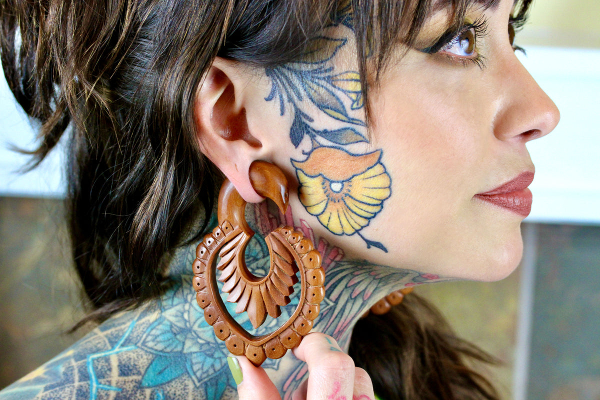 Balinese Feather Wood Hangers (Pair) A067 Two Feather Plugs