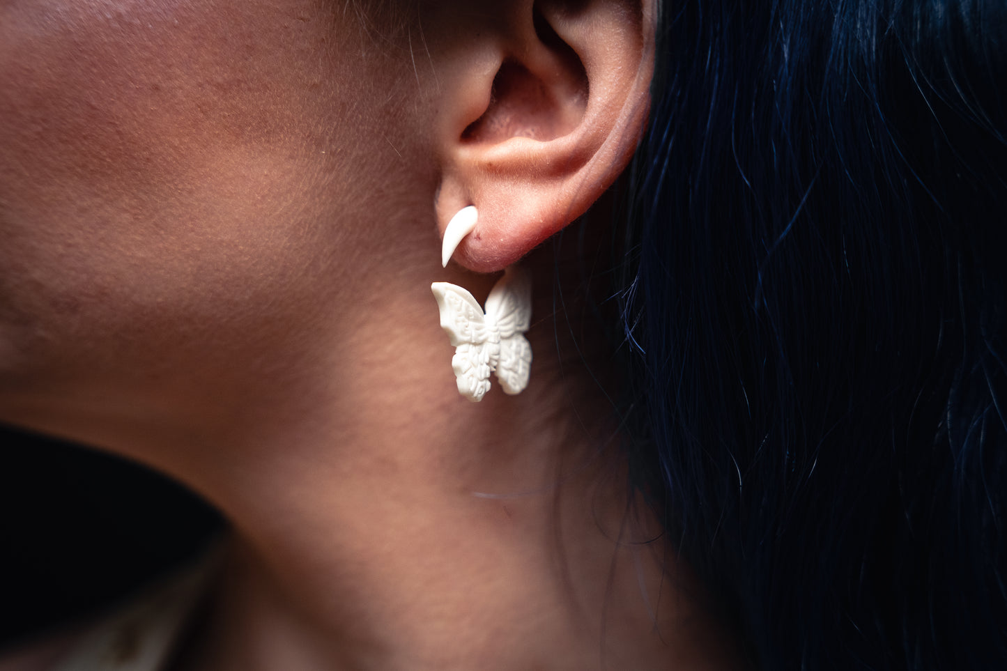 White Butterfly Plugs - For Stretched Ears (Pair) - C057
