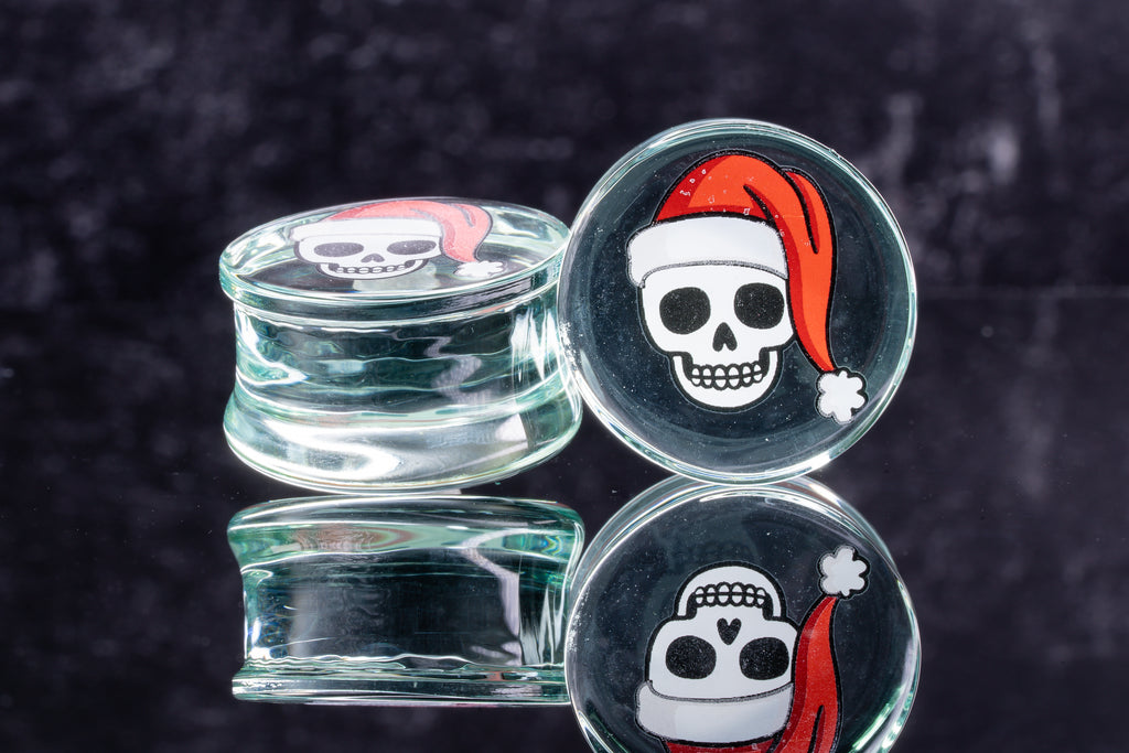Santa Skull Glass Plugs (Pair) - G044